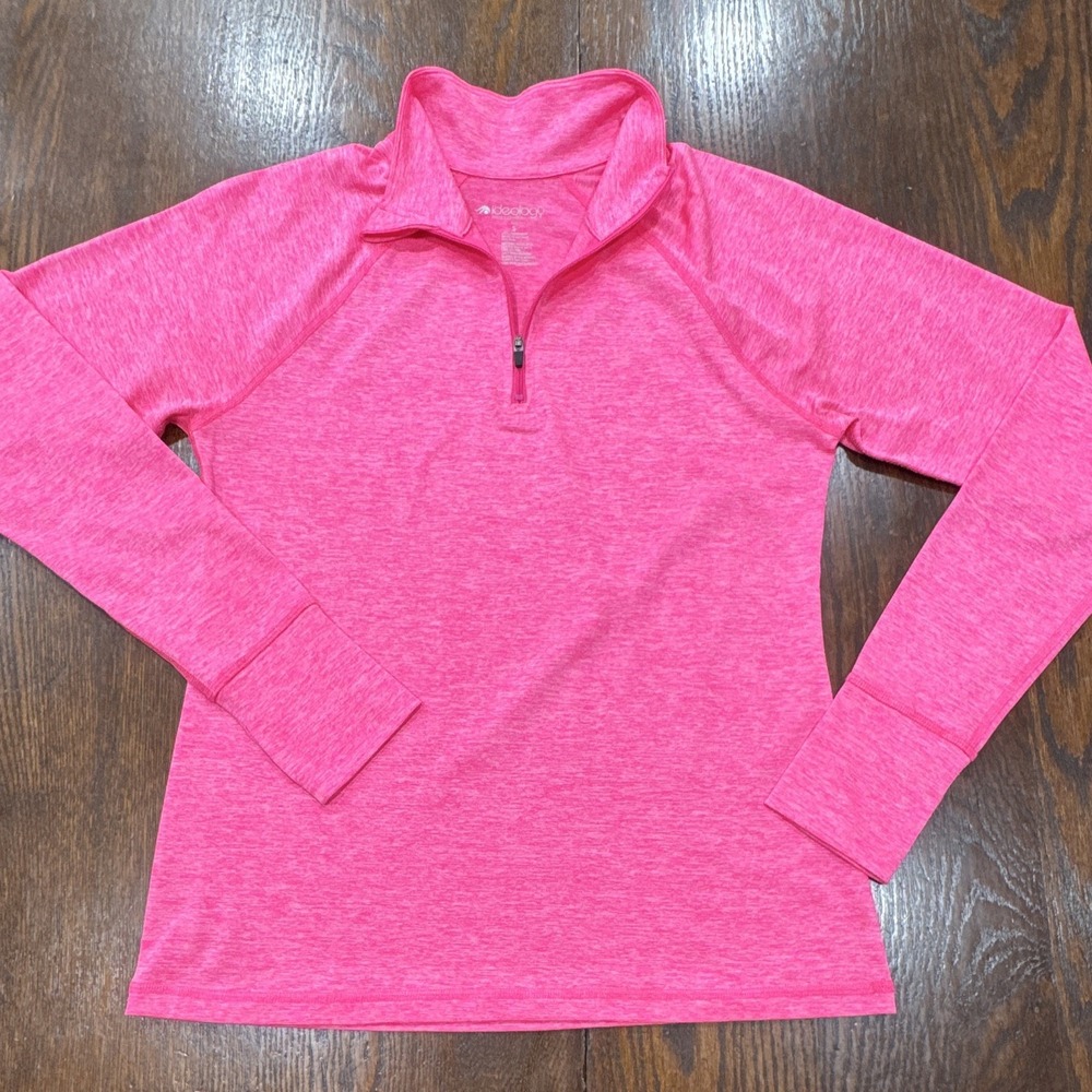 Ideology Women's Pink Heathered 1/4 Zip Mock Neck Pullover Top Size S
